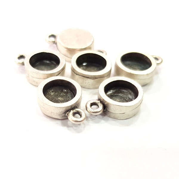 Silver Base Blank inlay Pendant Blank Base Resin Blank Mosaic Mountings Antique Silver Plated Metal (8mm blank )  G15283