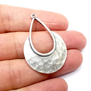Hammered Dangle Drop Charms, Antique Silver Plated (44x31mm) G33388