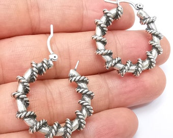 Wire Wrapped Hoop Earrings, Antique Silver Plated Hoop Earring, Findings G33760