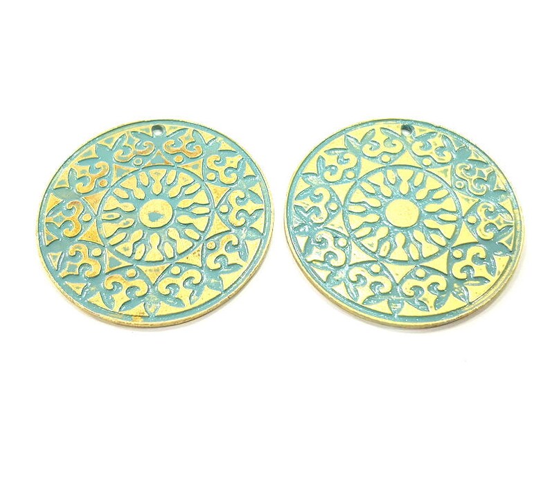 Faux Patina over Antique Bronze Tone 2 Blue Patina Charms Verdigris Charms Antique Blue Charms G11676 30mm