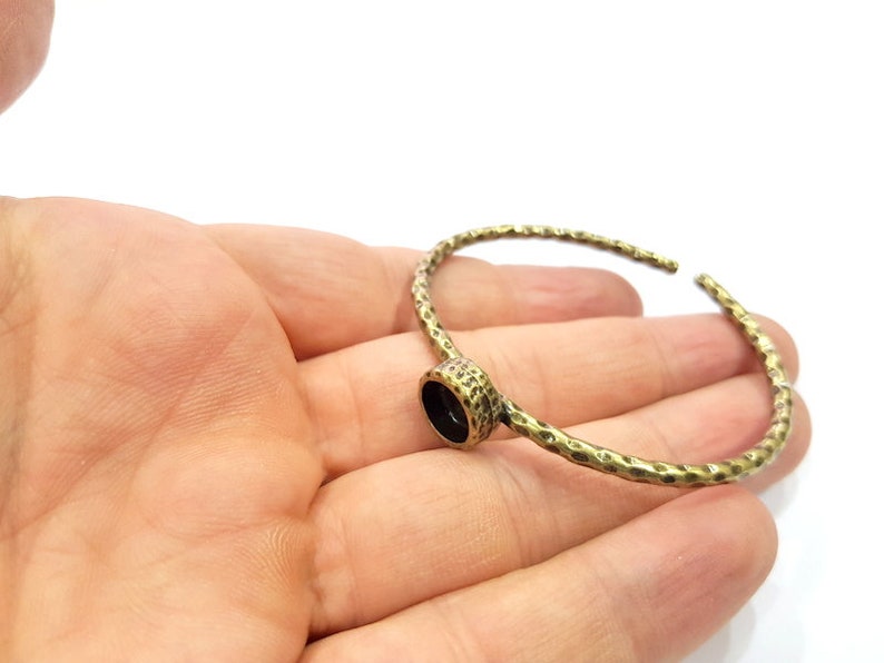 8mm G16014 Bracelet Blank Cuff Bezel Resin Bangle inlay Blank Glass Cabochon Base Bezel Hammered Adjustable Antique Bronze Bracelet
