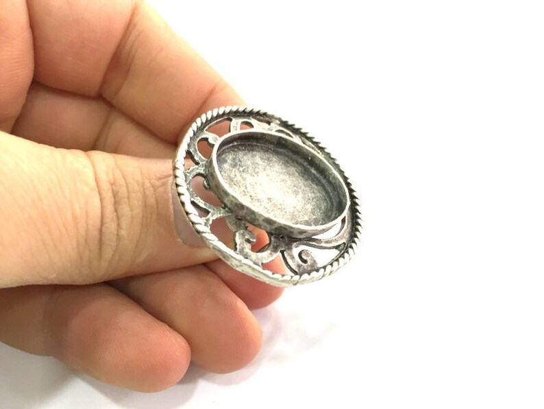 25x18mm blank Silver Ring Blank Ring Settings Ring Bezel Base Cabochon Mountings Adjustable Antique Silver Plated Brass G5293
