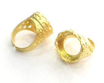 Ring Blank Base Bezel Setting Adjustable  Blank, (16mm Blank) , Gold Plated Brass G3362