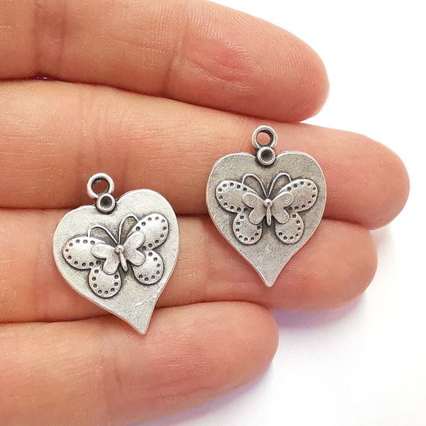 Heart Butterfly Charms Antique Silver Plated Charm (25x20mm) G20649