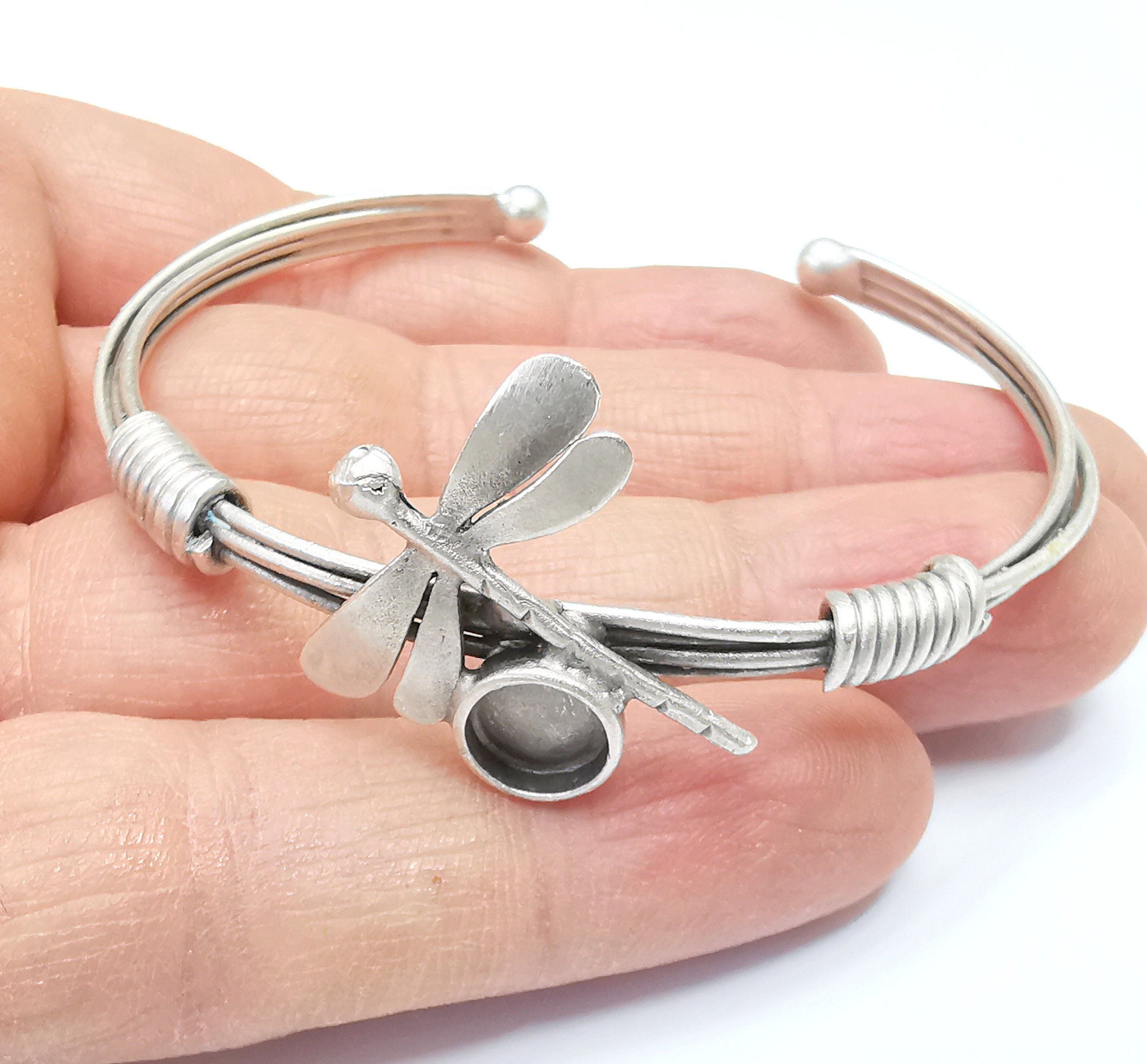 Dragonfly Bracelet, Wire Wrapped Cuff, Bangle Bezel, Resin Dragonfly Bracelet, Wire Wrapped Cuff, Bangle Bezel, Resin