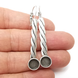Braid Earring Blank Base Settings Bezel Silver Resin Cabochon Base inlay Blank Mountings Antique Silver Plated Brass (8mm) G33358