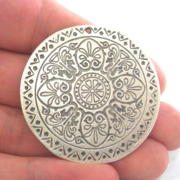 Silver Pendant Antique Silver Pendant Oxidized Silver Plated  Medallion  Pendants  (45 mm)   G12294