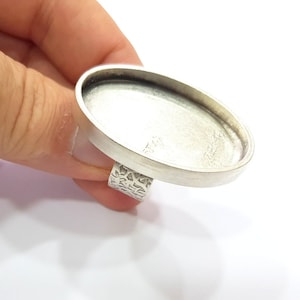 Silver Ring Blank Setting Cabochon Base inlay Ring Backs Mounting Adjustable Ring Base Bezel (40x30mm blank) Antique Silver Plated G15459