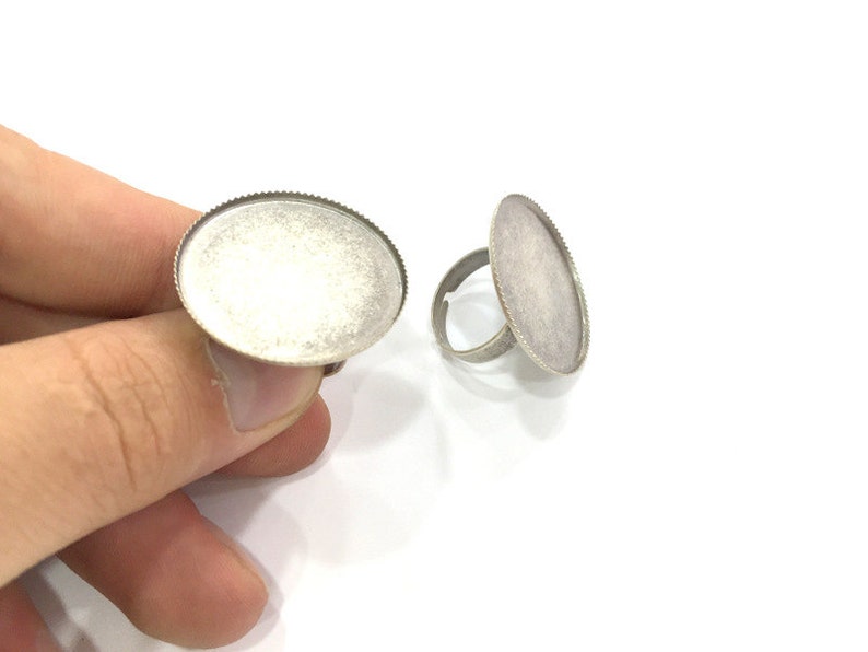 Antique Silver Plated Brass Adjustable Ring Blank G3976 5 Pcs 25mm