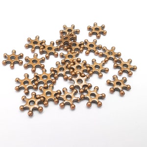Copper Snowflake Bead, Perforated Connector, Copper Jewelry Parts, Bracelet Component, Antique Copper Plated Metal Finding (10mm) G35042