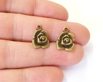 10 Rose charms Antique bronze plated charms (16x12mm) G23416