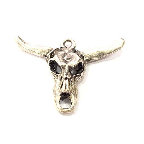 4 Silver Ox Head Skull Pendant Antique Silver Plated Pendant (36x26mm) G9023