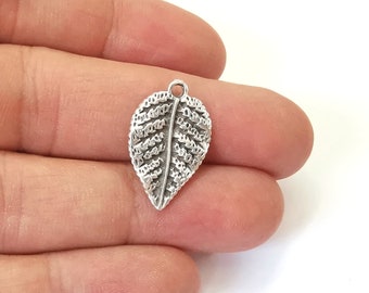 10 Leaf charms Antique silver plated charms (23x14mm)  G25305