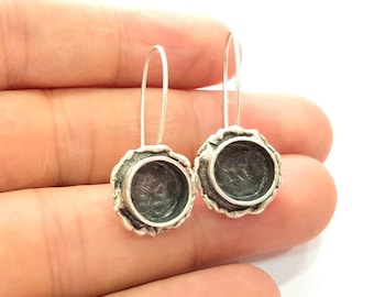 Base de aretes en blanco, base de cabujón en blanco de resina plateada, base de cabujón en blanco, monturas en blanco, latón plateado antiguo (base de 10 mm) G25223