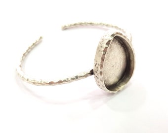 Bracelet Blank Cuff Bezel Resin Cuff inlay Blank Glass Cabochon Base Bezel Hammered Adjustable Antique Silver Bracelet (25x18mm ) G16025