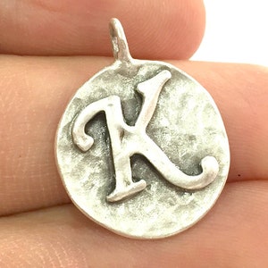 Initials  K Charm , Antique Silver  Plated Brass G4873