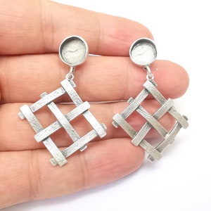 Square Earring Base, Dangle Resin Earring Blank, Ear Settings Bezel, Cabochon Mountings, Antique Silver Plated Brass (10mm blanks) G35624
