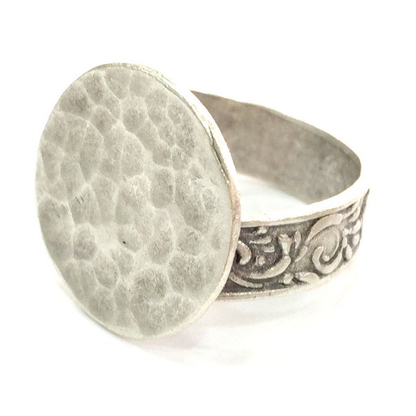 Verstelbare ring, blanco (20 mm), antiek verzilverd messing G3798