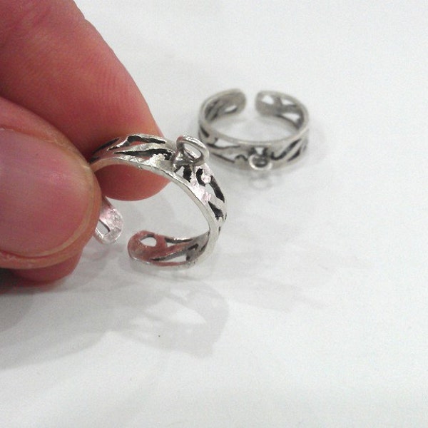 Antique Silver Plated Brass Adjustable Ring Base Blank with a Loop Setting ,Findings G11909