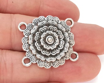 2 Flower Charms Connector Antique Silver Plated Charms (30x28mm)  G22739