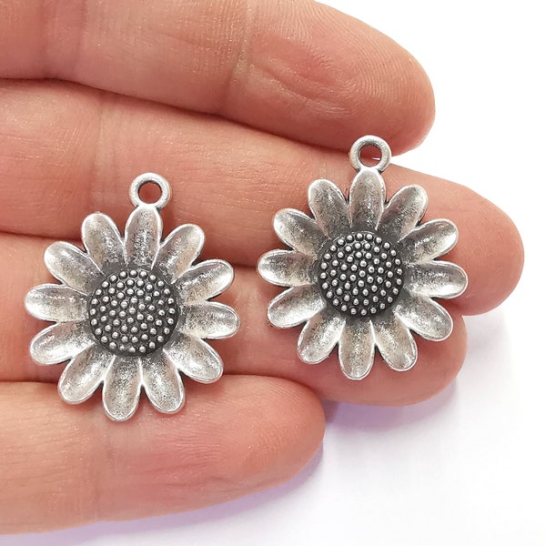Flower Charms Antique Silver Plated Charms (30x25mm)  G20624