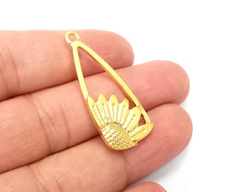 Sunflower Charms, Gold Plated DIY Charms (38x17mm) G33752