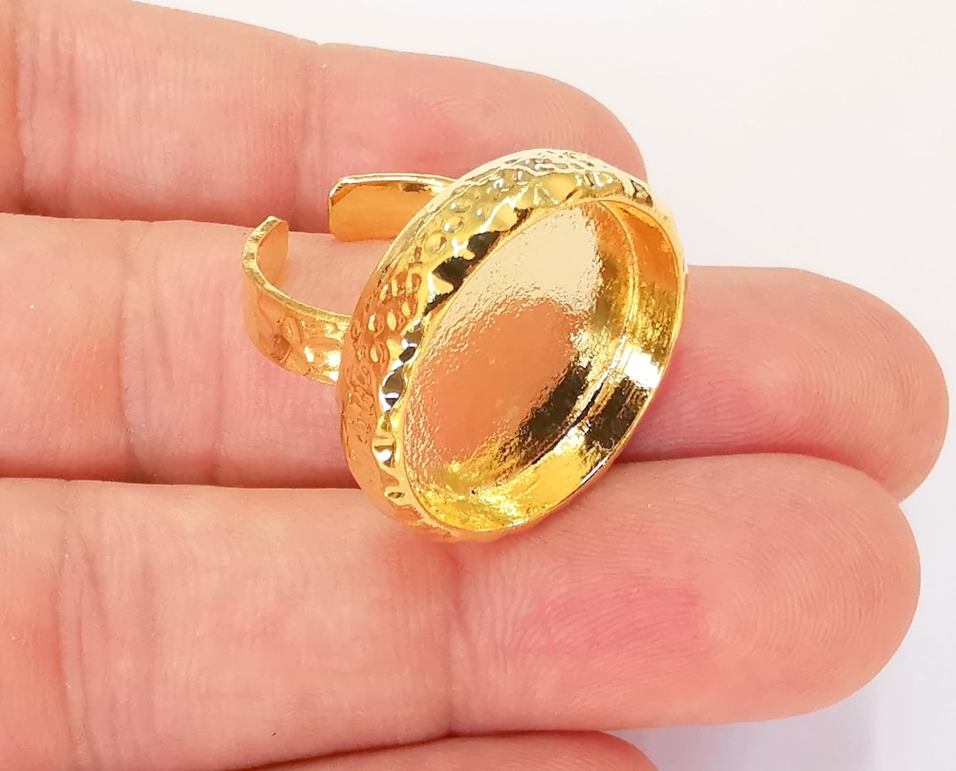 Gold Ring Setting Blank Bezel Ring Mounting Cabochon Base Etsy