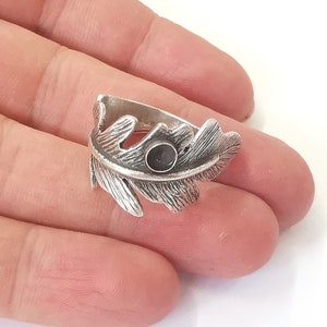 Bladringsinfattning blank Cabochon basringfäste Justerbar ringbasbezel (5 mm) Antikförsilvrad mässing G25234