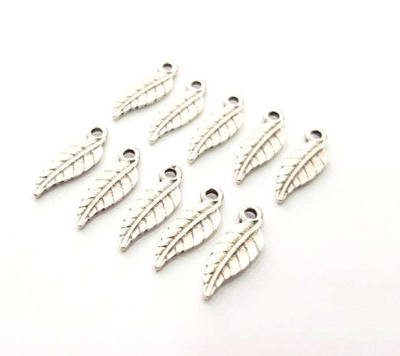 20 Leaf Charm Silver Charms Antique Silver Plated Metal 18x6mm G12809