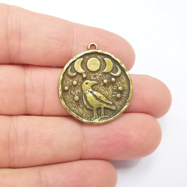 Raven Moon Charms Crescent Stars Charms Moonrise Pendant Antique Bronze Plated Charms (30x26mm) G28174