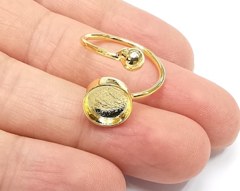 Shiny Gold Ball Head Ring Bezels Ring Settings Resin Ring Backs Cabochon Mounting Gold Plated Brass Adjustable Ring Base (10mm blank) G26524