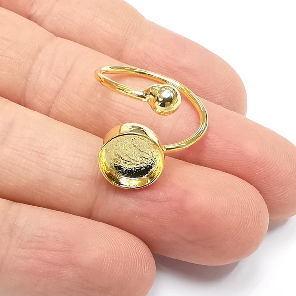 Shiny Gold Ball Head Ring Bezels Ring Settings Resin Ring Backs Cabochon Mounting Gold Plated Brass Adjustable Ring Base (10mm blank) G26524