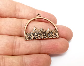 Landscape Charms, Mountains, Trees, Tree Mountain Charms, Forest Pendant, Earring Charms, Antique Copper Plated (35x28mm) G35567