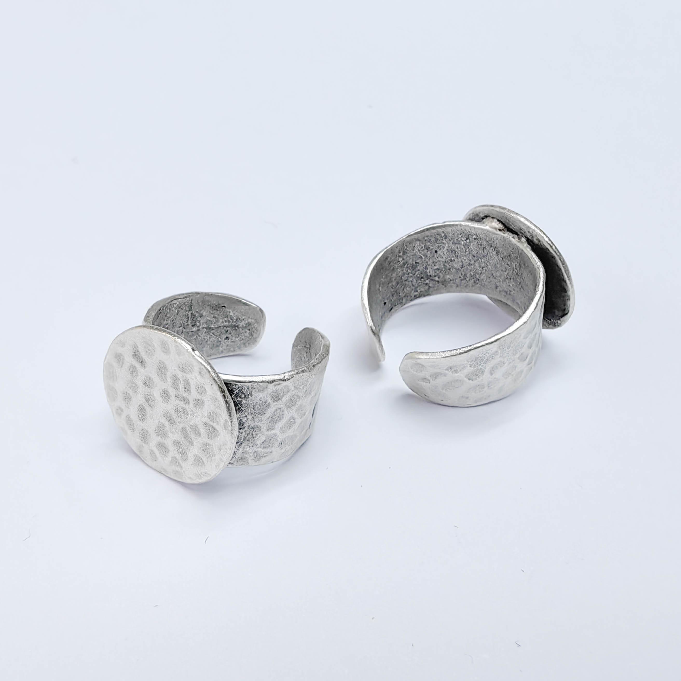 Adjustable Ring Base With Round Bezel, Hammered Texture Design, Antique ...
