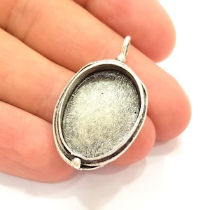 Silver Pendant Blank Bezel Base Setting Necklace Blank Mountings Antique Silver Plated Brass (25x18 mm blank) G12641