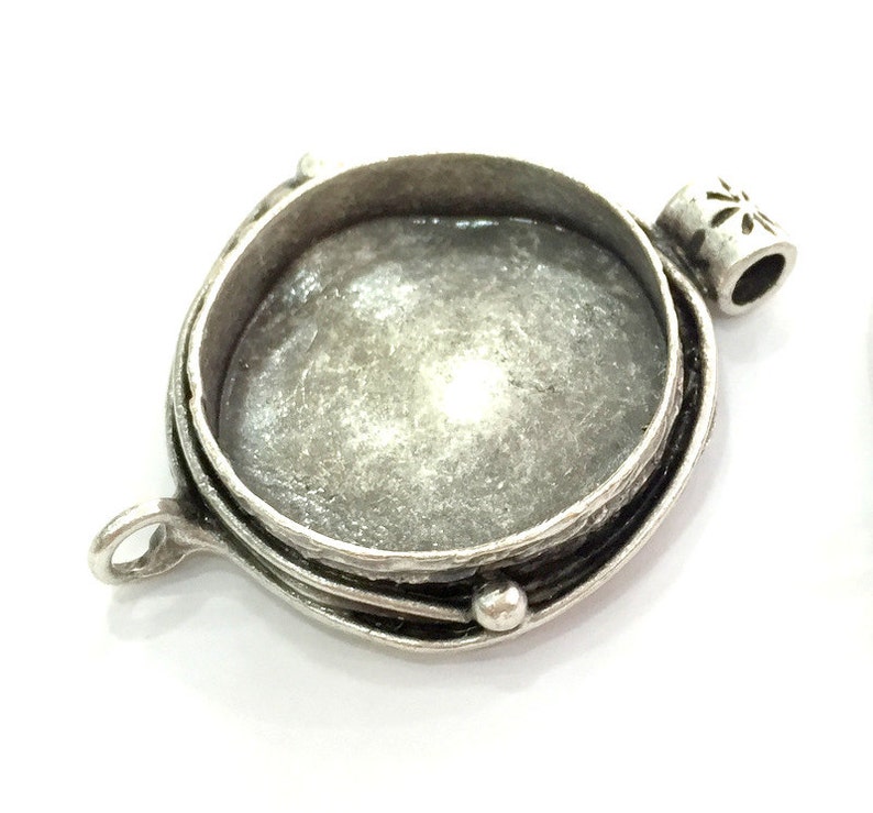 25 mm blank Blanks Antique Silver Plated Brass Mountings G3559