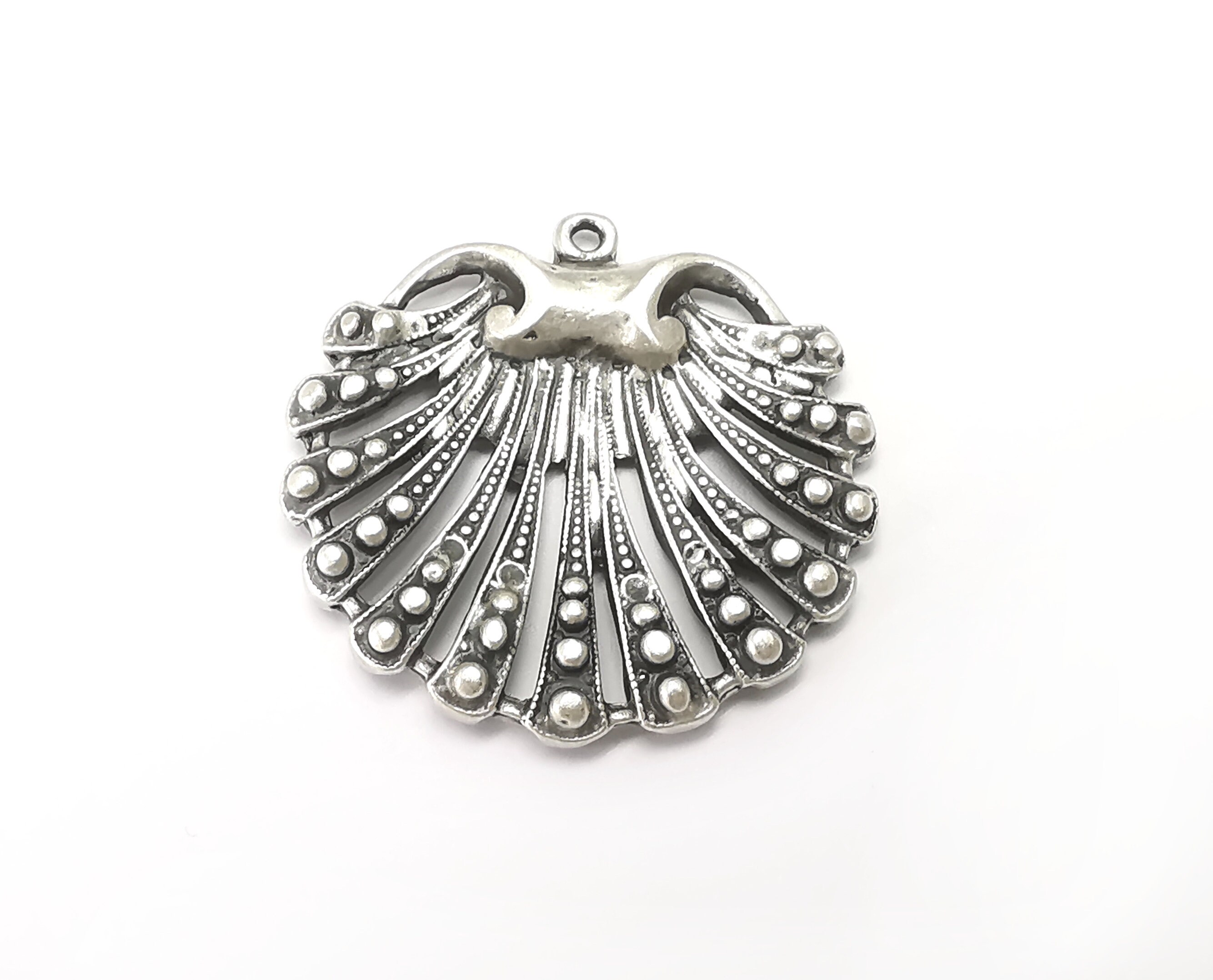 Scallop Charms, Dangle Charms Antique Silver Plated (36x35mm