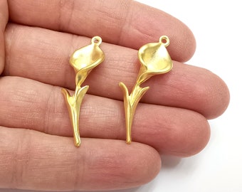 Calla Lily Flower Charms Matte Gold Plated Charm (38x12mm) G27792