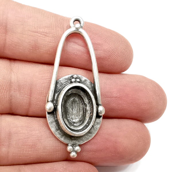 Dijes únicos para colgantes, base de resina, incrustaciones, marco de mosaico, bases de cabujón, engastes de flores, plata antigua (14 x 10 mm) G29025