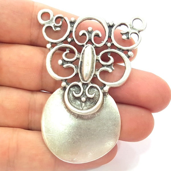 Silver Tribal Pendant Antique Silver Plated Medallion Pendants (65x48mm) Antique Silver Plated Metal  G6173