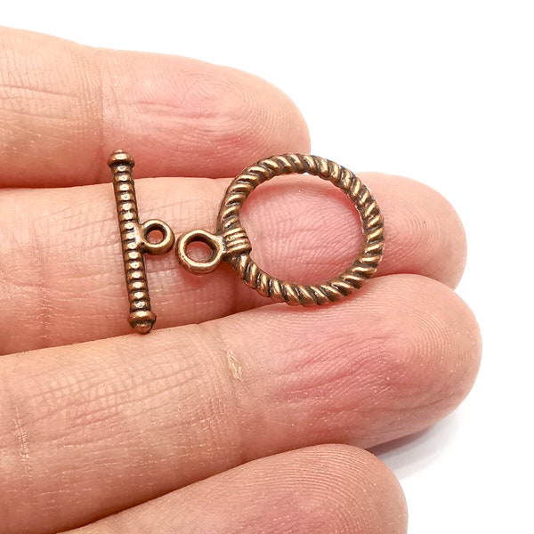 Twisted Toggle Clasps Set, Swirl  Clasp, Antique Copper Plated Toggle Clasp Findings 19x6mm+22x17mm  G35137