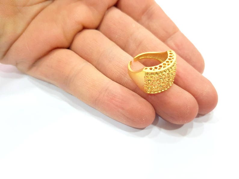 Gold Plated Brass G10224 Gold Ring Blank Ring Settings Ring Bezel Base Cabochon Mountings Adjustable 2mm blank
