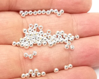 Srebrne koraliki o drobnych, okrągłych kulkach, koraliki z litego srebra próby 925, koraliki do bransoletki i naszyjnika ze srebra próby 2,5 mm (2,5 mm) G30394