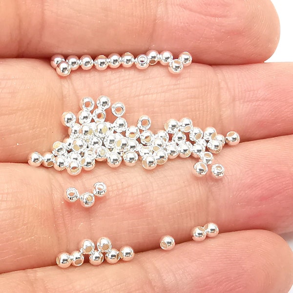 Sterling Silver Tiny Round Ball Beads, 925 Solid Silver Beads, 2.5mm Silver Bracelet Necklace Beads (2.5mm) G30394