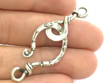 Hook Clasp Findings , Antique Silver Plated Brass G14406