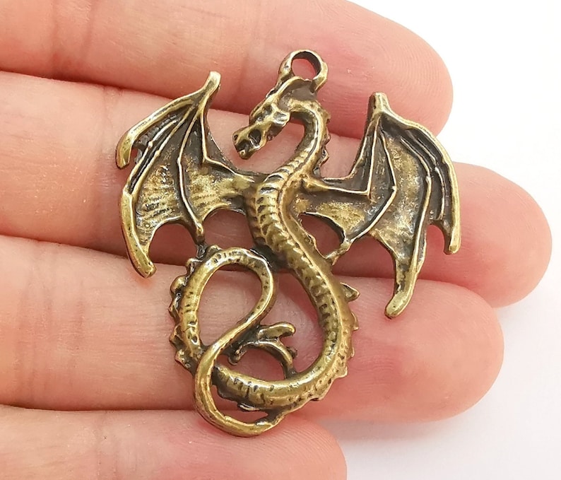 2 Dragon Charms Antique Bronze Plated Charms 45x40mm G22224 Etsy