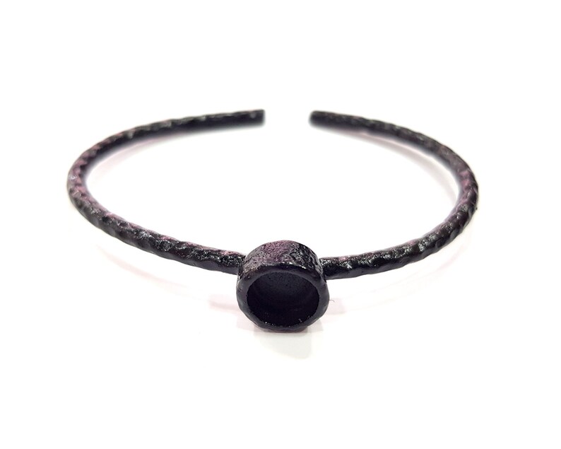 8mm G16350 Black Bracelet Blank Cuff Bezel Resin Bangle inlay Blank Glass Cabochon Base Bezel Hammered Adjustable Black Bracelet