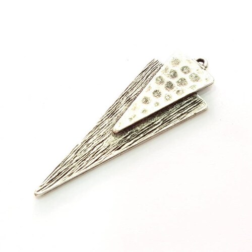 Silver Hammered Triangle Pendant Antique Silver Plated Pendants (58x21mm)  G8688
