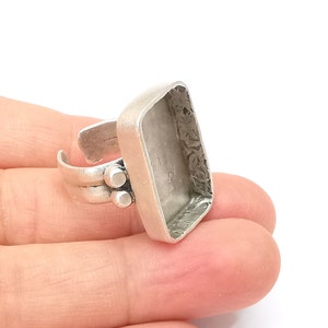 Rectangle Ring Setting Resin Ring Blank Cabochon Mounting Adjustable Dried Flower Base Bezel Antique Silver Plated Brass  (25x15mm) G33595