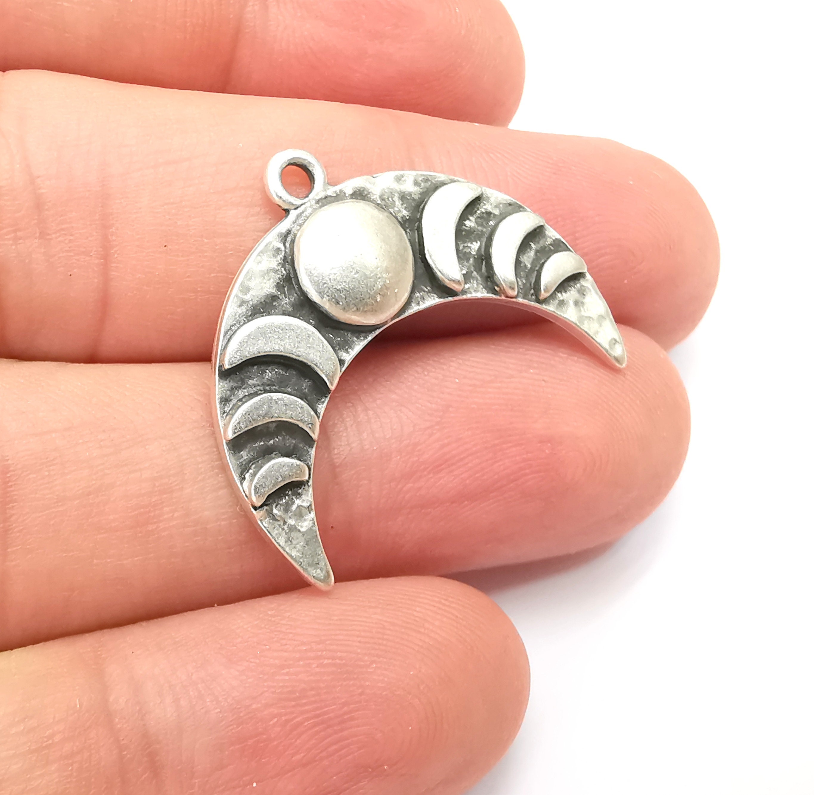 Crescent Moon Charms the Phases of the Moon Antique Silver Etsy